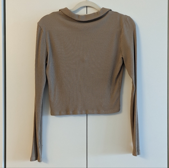 HM Cropped Collared Ribbed Top Taupe Beige - Picture 6 of 6
